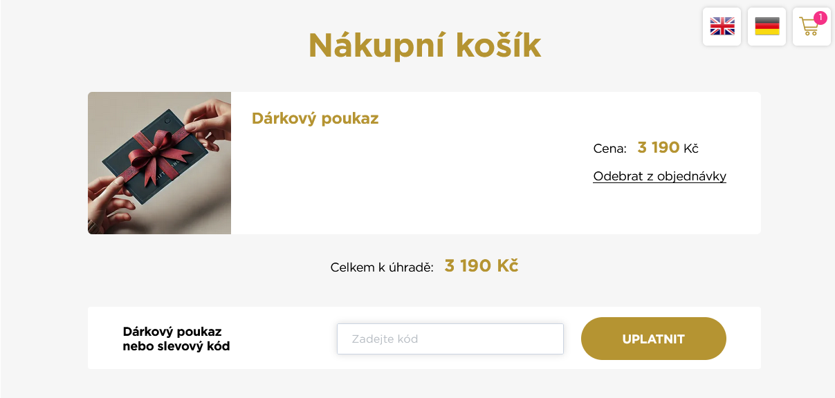 Ukázka zadání externího poukazu v košíku